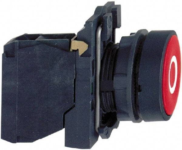 Schneider Electric - 22mm Mount Hole, Flush, Pushbutton Switch with Contact Block - Round, Red Pushbutton, Momentary (MO) - Makers Industrial Supply