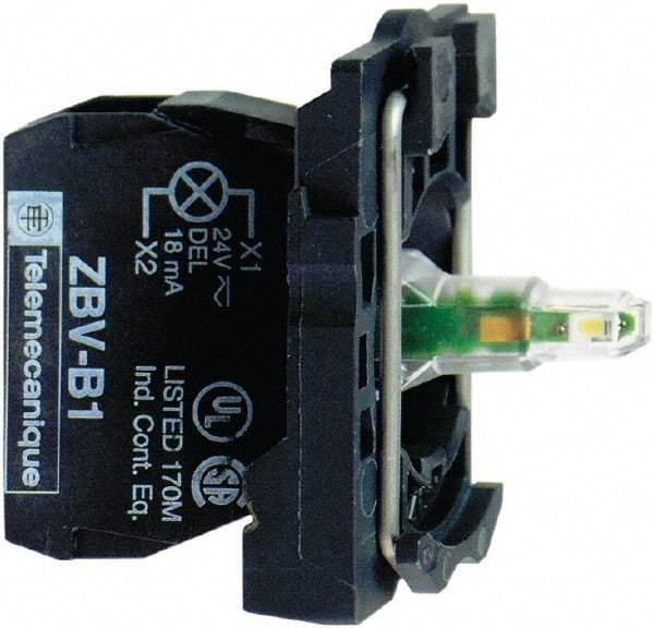 Schneider Electric - 24 VAC/VDC at 50/60 Hz Green Lens LED Indicating Light - Screw Clamp Connector, Electromagnetic Field Resistant, Electrostatic Discharge Resistant, Vibration Resistant - Makers Industrial Supply