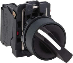 Schneider Electric - 22mm Mount Hole, 2 Position, Handle Operated, Selector Switch with Contact Blocks - Black, Maintained (MA), Shock, Vibration and Water Resistant - Makers Industrial Supply