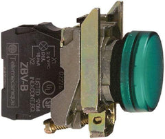 Schneider Electric - 230-240 VAC at 50/60 Hz Green Lens LED Pilot Light - Round Lens, Screw Clamp Connector, 30mm Wide, Vibration Resistant, Water Resistant - Makers Industrial Supply