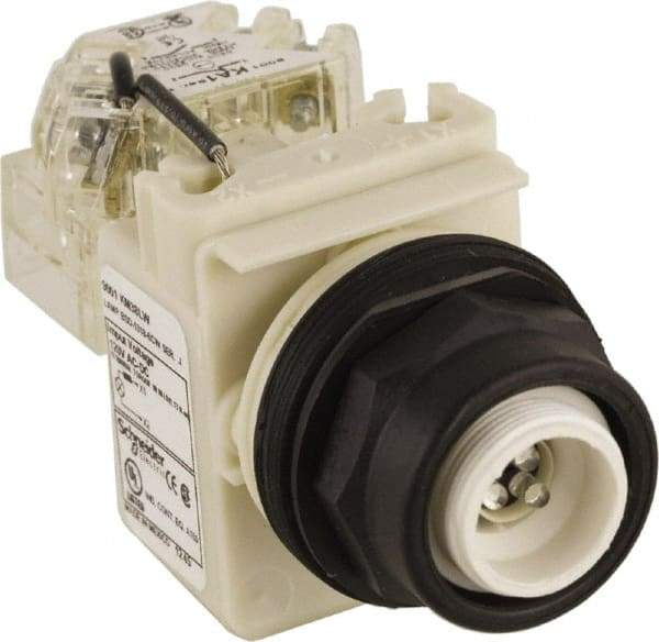 Schneider Electric - 120 V White Lens LED Pilot Light - Round Lens, Screw Clamp Connector, 54mm OAL x 42mm Wide, Vibration Resistant - Makers Industrial Supply