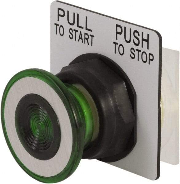 Schneider Electric - 30mm Mount Hole, Extended Mushroom Head, Extended Straight, Pushbutton Switch - Round, Green Pushbutton, Maintained (MA) - Makers Industrial Supply