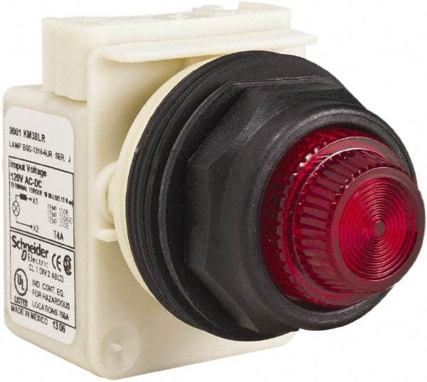 Schneider Electric - 120 V Red Lens LED Indicating Light - Round Lens, Screw Clamp Connector, Corrosion Resistant, Dust Resistant, Oil Resistant - Makers Industrial Supply