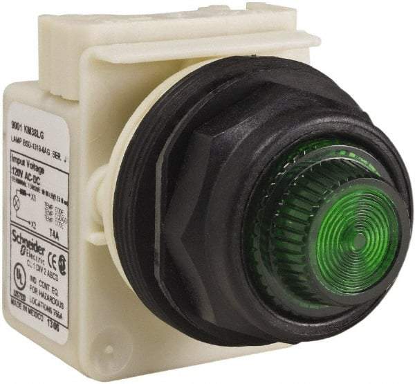 Schneider Electric - 120 V Green Lens LED Indicating Light - Round Lens, Screw Clamp Connector, Corrosion Resistant, Dust Resistant, Oil Resistant - Makers Industrial Supply