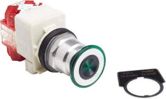 Schneider Electric - 30mm Mount Hole, Extended Straight, Pushbutton Switch with Contact Block - Green Pushbutton, Maintained (MA), Momentary (MO) - Makers Industrial Supply