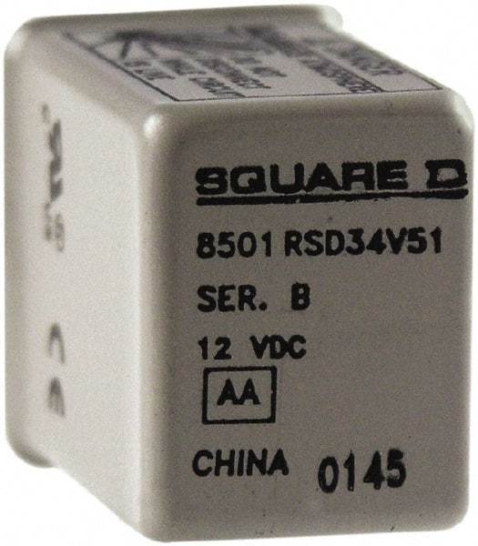 Square D - Electromechanical Plug-in General Purpose Relay - 5 Amp at 240 VAC, 4PDT, 12 VDC - Makers Industrial Supply