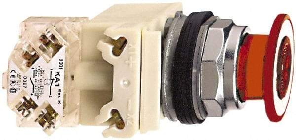 Schneider Electric - 30mm Mount Hole, Extended Straight, Pushbutton Switch with Contact Block - Red Pushbutton, Maintained (MA) - Makers Industrial Supply