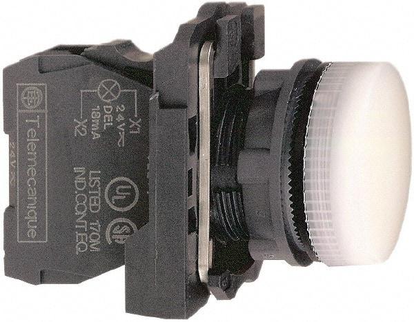 Schneider Electric - 24 VAC/VDC at 50/60 Hz White Lens LED Pilot Light - Round Lens, Screw Clamp Connector, 30mm Wide, Vibration Resistant, Water Resistant - Makers Industrial Supply