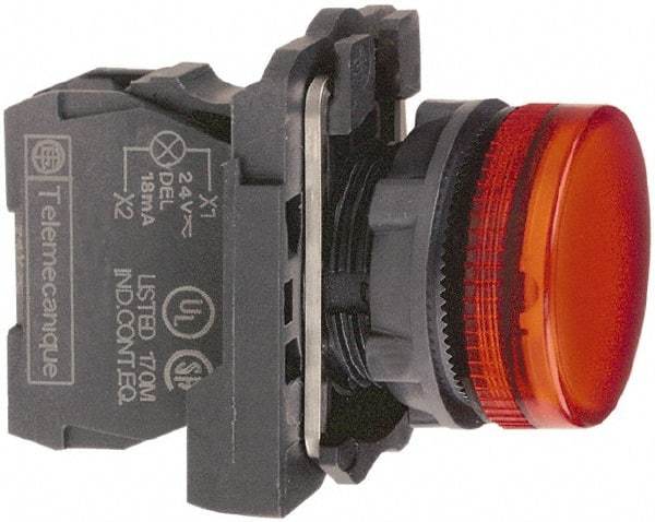 Schneider Electric - 110-120 VAC at 50/60 Hz Red Lens LED Pilot Light - Round Lens, Screw Clamp Connector, 30mm Wide, Vibration Resistant, Water Resistant - Makers Industrial Supply