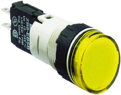 Schneider Electric - 12-24 VAC/VDC Yellow Lens LED Pilot Light - Round Lens, Quick Connect Connector, 18mm Wide, Vibration Resistant - Makers Industrial Supply