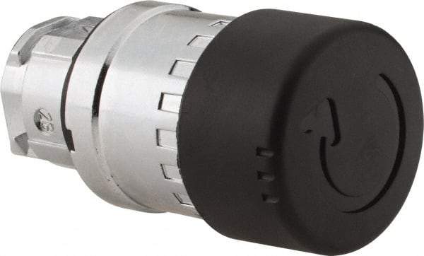 Schneider Electric - 22mm Mount Hole, Extended Mushroom Head, Pushbutton Switch Only - Round, Black Pushbutton, Nonilluminated, Maintained (MA) - Makers Industrial Supply