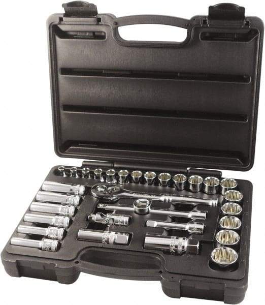 Paramount - 31 Piece 3/8" Drive Chrome Finish Socket Set - 12 Points, 6mm to 24mm Range, Metric Measurement Standard - Makers Industrial Supply