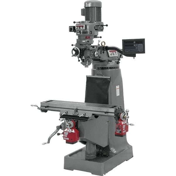 Jet - 9" Table Width x 42" Table Length, Variable Speed Pulley Control, 1 Phase Knee Milling Machine - R8 Spindle Taper, 2 hp - Makers Industrial Supply