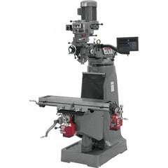 Jet - 9" Table Width x 42" Table Length, Variable Speed Pulley Control, 3 Phase Knee Milling Machine - R8 Spindle Taper, 2 hp - Makers Industrial Supply