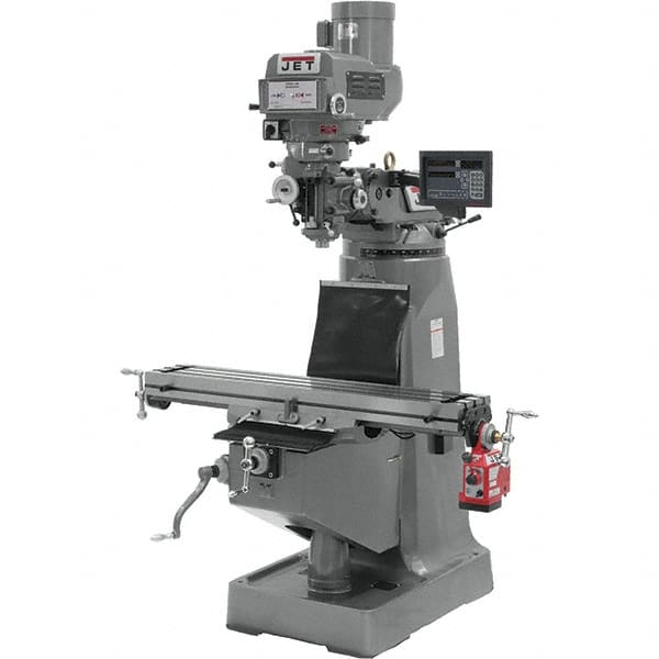 Jet - 9" Table Width x 49" Table Length, Variable Speed Pulley Control, 3 Phase Knee Milling Machine - R8 Spindle Taper, 3 hp - Makers Industrial Supply