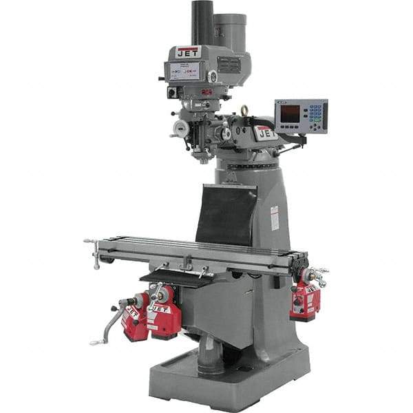 Jet - 9" Table Width x 49" Table Length, Variable Speed Pulley Control, 3 Phase Knee Milling Machine - R8 Spindle Taper, 3 hp - Makers Industrial Supply