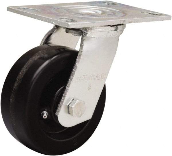 Hamilton - 5" Diam x 2" Wide x 6-1/2" OAH Top Plate Mount Swivel Caster - Phenolic, 900 Lb Capacity, Straight Roller Bearing, 4-1/2 x 6-1/4" Plate - Makers Industrial Supply