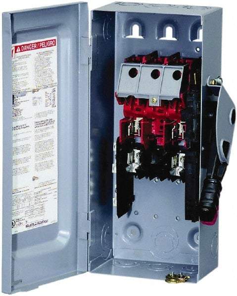 Square D - 30 Amp, 240 VAC, 250 VDC, 3 Pole Fused Safety Switch - NEMA 1, 3 hp at 240 VAC (Single Phase), 7.5 hp at 240 VAC, 5 hp at 250 VDC (Triple Phase), 3PST Contact Form - Makers Industrial Supply