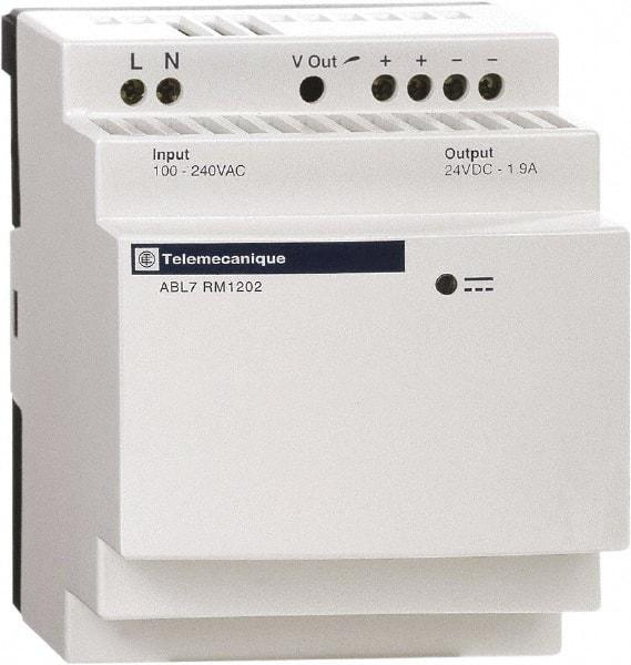 Schneider Electric - 60 Watt, 2.50 Amp, 200 to 240 VAC Input, 24 VDC Output, DIN Rail, Panel Power Supply - Screw Connection, 60mm Wide x 59mm Deep x 100mm High, 84-100% Efficiency, Green LED Output - Makers Industrial Supply