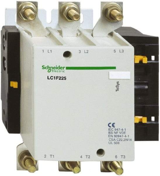 Schneider Electric - 3 Pole, 110 Coil VAC, 225 Amp at 440 VAC, Nonreversible IEC Contactor - Bureau Veritas, CCC, CSA, DNV, EN/IEC 60947-1, EN/IEC 60947-4-1, GL, JEM 1038, LROS, RINA, RMRoS, RoHS Compliant, UL Listed - Makers Industrial Supply