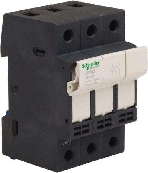 Schneider Electric - 3 Pole, 600 Volt, 32 Amp, DIN Rail Mount Fuse Holder - Compatible with 38mm Long x 52mm Wide and 10mm Diameter Fuse - Makers Industrial Supply