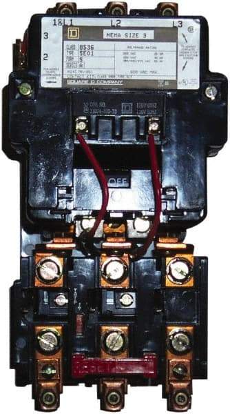 Square D - 440 Coil VAC at 50 Hz, 480 Coil VAC at 60 Hz, 90 Amp, NEMA Size 3, Nonreversible Open Enclosure NEMA Motor Starter - 3 Phase hp: 25 at 200 VAC, 30 at 230 VAC, 50 at 460 VAC, 50 at 575 VAC - Makers Industrial Supply