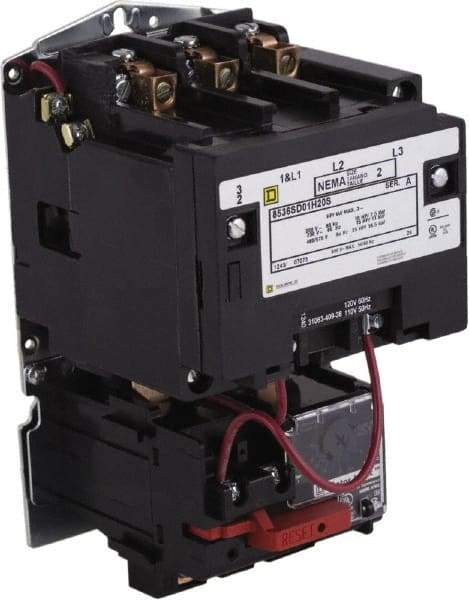 Square D - 24 Coil VAC at 60 Hz, 27 Amp, NEMA Size 1, Nonreversible Open Enclosure NEMA Motor Starter - 3 Phase hp: 10 at 460 VAC, 10 at 575 VAC, 7-1/2 at 200 VAC, 7-1/2 at 230 VAC - Makers Industrial Supply