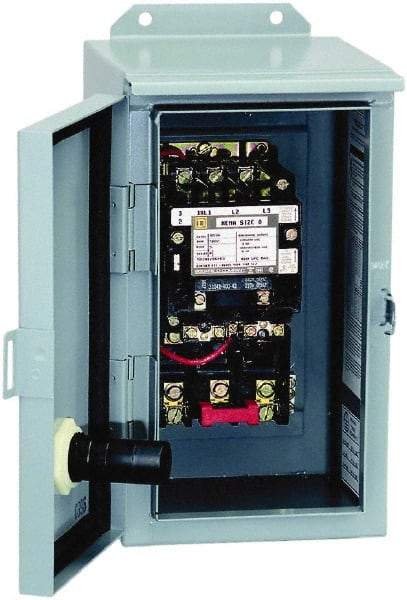 Square D - 440 Coil VAC at 50 Hz, 480 Coil VAC at 60 Hz, 27 Amp, NEMA Size 1, Nonreversible Enclosed Enclosure NEMA Motor Starter - 3 Phase hp: 10 at 460 VAC, 10 at 575 VAC, 7-1/2 at 200 VAC, 7-1/2 at 230 VAC, 12 Enclosure Rating - Makers Industrial Supply