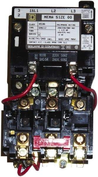 Square D - 24 Coil VAC at 60 Hz, 9 Amp, Nonreversible Open Enclosure NEMA Motor Starter - 3 Phase hp: 1-1/2 at 200 VAC, 1-1/2 at 230 VAC, 2 at 460 VAC, 2 at 575 VAC - Makers Industrial Supply