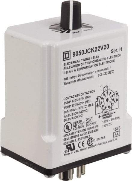 Square D - DPDT Time Delay Relay - 10 Contact Amp, 110 VDC & 120 VAC - Makers Industrial Supply