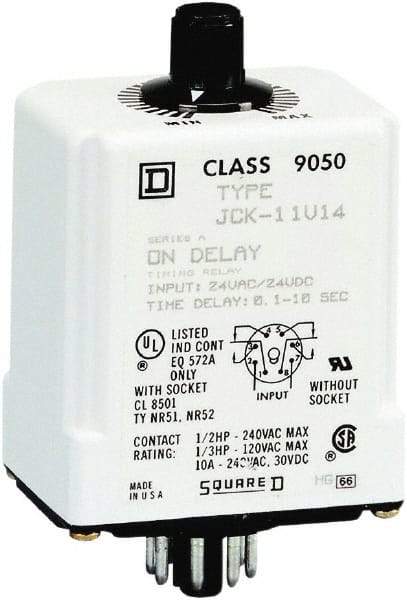 Square D - DPDT Time Delay Relay - 10 Contact Amp, 24 VAC/VDC - Makers Industrial Supply