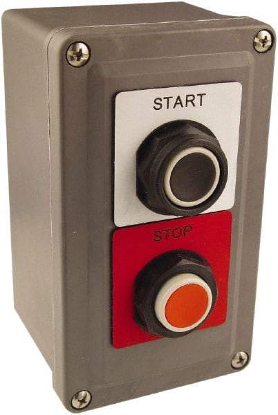 Schneider Electric - 2 Operator, Pushbutton Control Station - Start-Stop (Legend), Momentary Switch, NO/2NC Contact, NEMA 1, 13, 3, 4 - Makers Industrial Supply