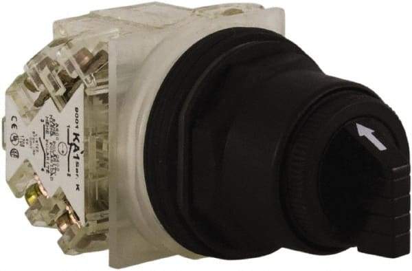 Schneider Electric - 1.18 Inch Mount Hole, 3 Position, Knob and Pushbutton Operated, Selector Switch - Black, Maintained (MA), Anticorrosive, Weatherproof, Dust and Oil Resistant - Makers Industrial Supply