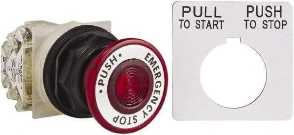 Schneider Electric - 30mm Mount Hole, Extended Straight, Pushbutton Switch with Contact Block - Red Pushbutton, Maintained (MA) - Makers Industrial Supply