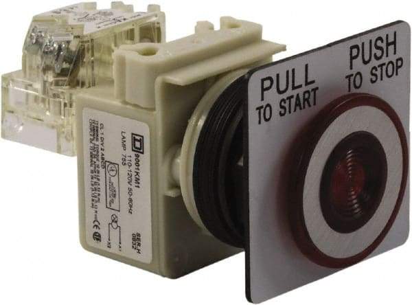 Schneider Electric - 30mm Mount Hole, Extended Straight, Pushbutton Switch with Contact Block - Red Pushbutton, Maintained (MA) - Makers Industrial Supply