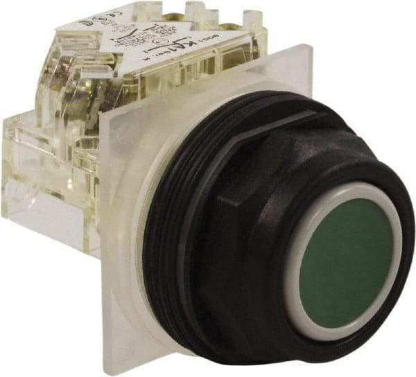 Schneider Electric - 30mm Mount Hole, Flush, Pushbutton Switch with Contact Block - Octagon, Green Pushbutton, Momentary (MO) - Makers Industrial Supply