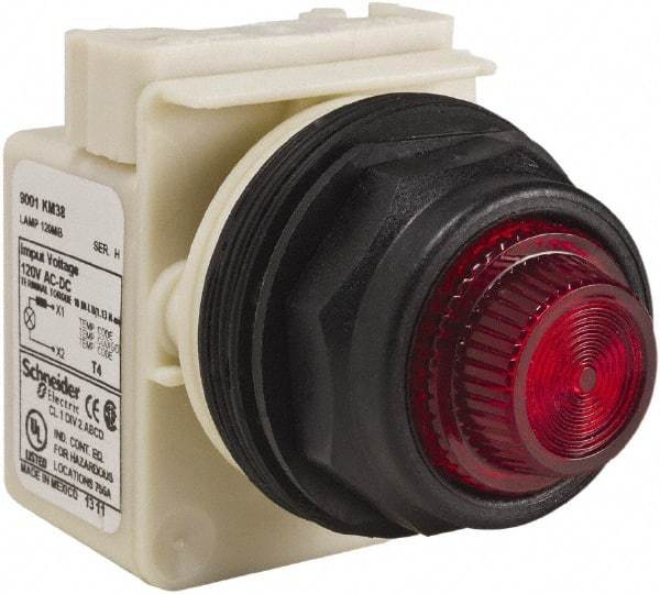 Schneider Electric - 120 V Red Lens Indicating Light - Round Lens, Screw Clamp Connector, Corrosion Resistant, Dust Resistant, Oil Resistant - Makers Industrial Supply