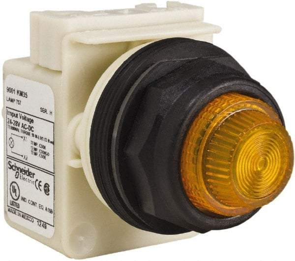 Schneider Electric - 24 V, 28 V Amber Lens Indicating Light - Round Lens, Screw Clamp Connector, Corrosion Resistant, Dust Resistant, Oil Resistant - Makers Industrial Supply