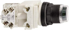 Schneider Electric - 30mm Mount Hole, Extended Straight, Pushbutton Switch with Contact Block - Green Pushbutton, Momentary (MO) - Makers Industrial Supply