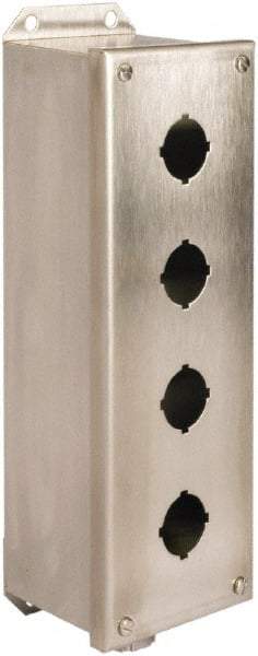 Schneider Electric - 4 Hole, 30mm Hole Diameter, Stainless Steel Pushbutton Switch Enclosure - 1, 3, 4, 12, 4X NEMA Rated - Makers Industrial Supply