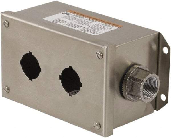 Schneider Electric - 2 Hole, 30mm Hole Diameter, Stainless Steel Pushbutton Switch Enclosure - 1, 3, 4, 12, 4X NEMA Rated - Makers Industrial Supply