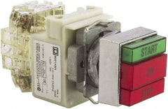 Schneider Electric - 30mm Mount Hole, Pushbutton Switch with Pilot Light - Rectangle, Green and Red Pushbutton, Illuminated, Momentary (MO), Start-On-Stop - Makers Industrial Supply