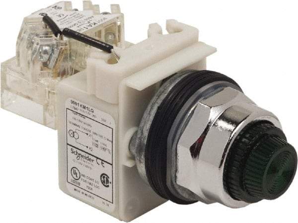 Schneider Electric - 120 VAC Green Lens LED Pilot Light - Round Lens, Screw Clamp Connector - Makers Industrial Supply