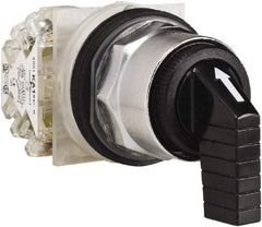 Schneider Electric - 30mm Mount Hole, 3 Position, Knob and Pushbutton Operated, Selector Switch - Black, Momentary (MO), NO/NC, Weatherproof and Dust and Oil Resistant - Makers Industrial Supply