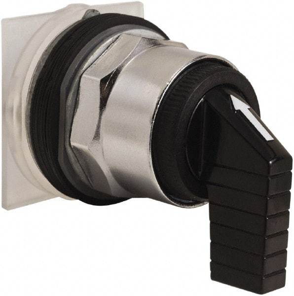 Schneider Electric - 30mm Mount Hole, 3 Position, Knob and Pushbutton Operated, Selector Switch Only - Black, Momentary (MO), without Contact Blocks, Weatherproof and Dust and Oil Resistant - Makers Industrial Supply