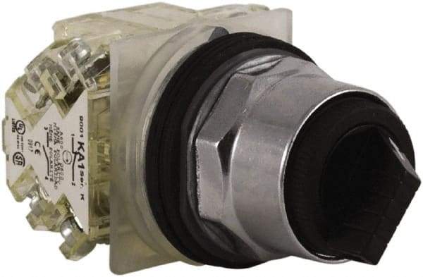 Schneider Electric - 30mm Mount Hole, 2 Position, Knob and Pushbutton Operated, Selector Switch - Black, Maintained (MA), 2NO/2NC, Weatherproof and Dust and Oil Resistant - Makers Industrial Supply