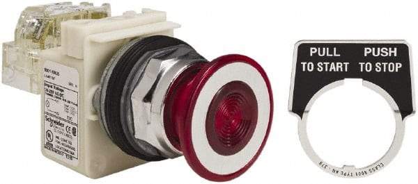 Schneider Electric - 30mm Mount Hole, Extended Straight, Pushbutton Switch with Contact Block - Red Pushbutton, Maintained (MA) - Makers Industrial Supply