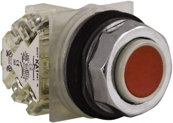 Schneider Electric - 30mm Mount Hole, Extended Straight, Pushbutton Switch with Contact Block - Red Pushbutton, Momentary (MO) - Makers Industrial Supply