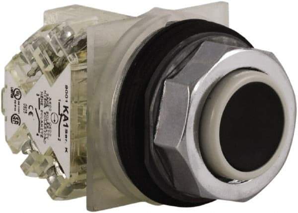 Schneider Electric - 30mm Mount Hole, Extended Straight, Pushbutton Switch with Contact Block - Black Pushbutton, Momentary (MO) - Makers Industrial Supply