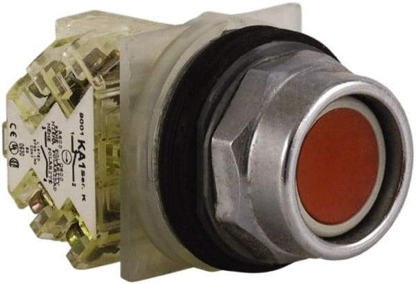 Schneider Electric - 30mm Mount Hole, Extended Straight, Pushbutton Switch with Contact Block - Red Pushbutton, Momentary (MO) - Makers Industrial Supply